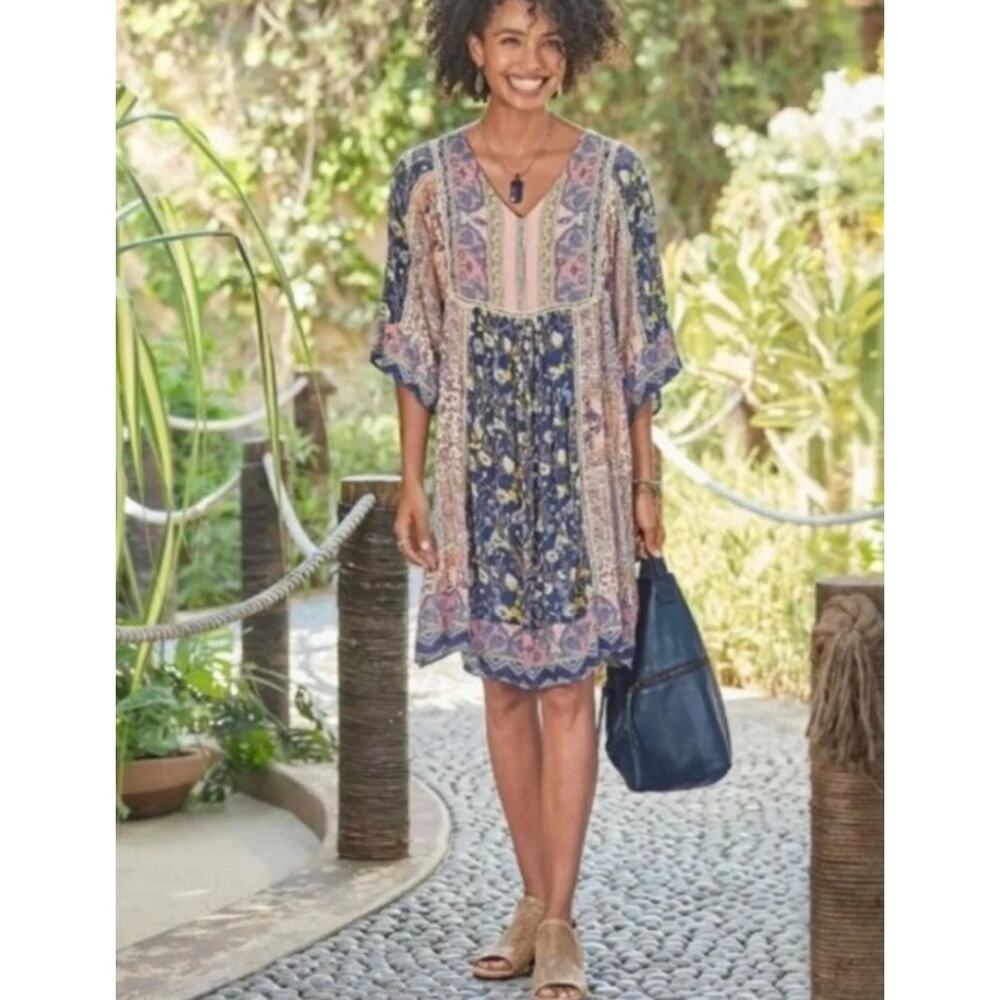 Sundance My Favorite Dress Patchwork Floral Print Sleeve Short Dress Small